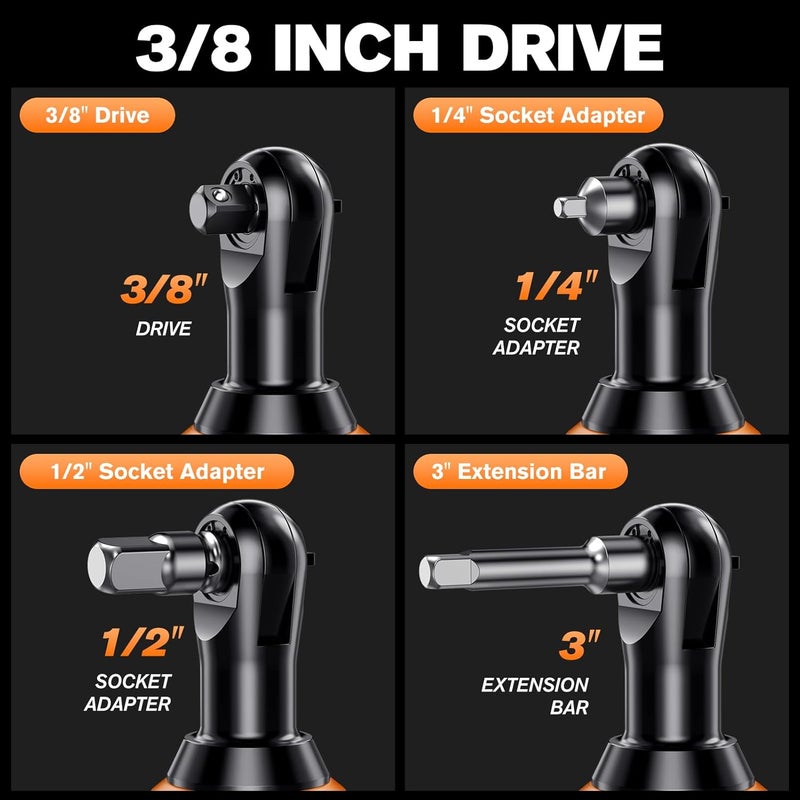 AIDERAR 20V Brushless Cordless Ratchet Wrench 3/8", 67Ft-Lbs/ 90Nm Max Fastening Torque, 2x 2Ah Battery, 300RPM, Power Electric Ratchet Driver for Makita Battery, Set with 8 Sockets, 1/2"& 1/4"Adapter - Image 4